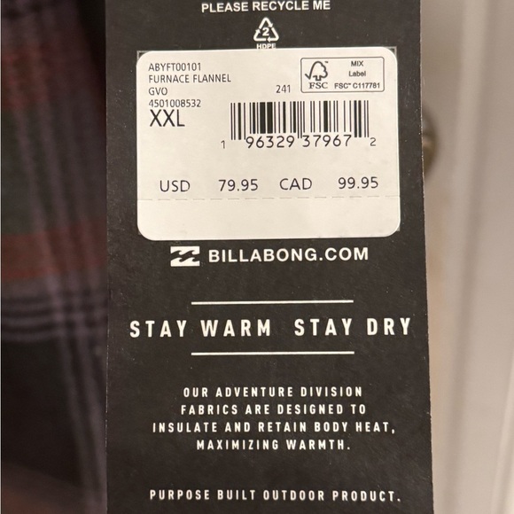 Billabong Supersoft Fleece Button up Shirt XXL NEW with tags - Picture 3 of 4